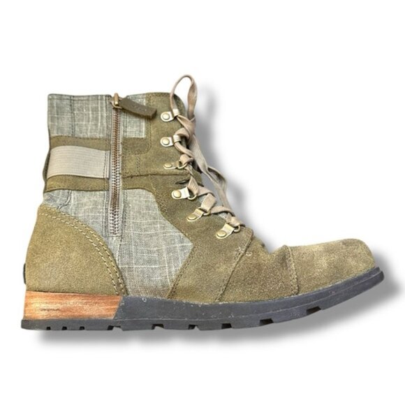 Women’s 9 Sorel Major Carly Olive Green Combat Boot Zip Up - Picture 9 of 13